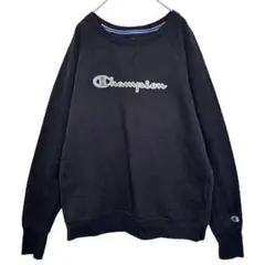 ️【美品】チャンピオン　スウェット　長袖　刺繍　ブラック　L　古着