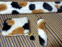 ねこ　ネコ　三毛猫柄　マフラー　ポシェット　尻尾アクセサリー