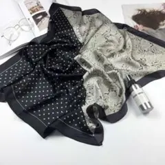 ハーフデザイン スカーフ 黒 ペイズリー柄 リーフ レディース 小物 バンダナ