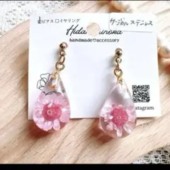 うる艶ドライフラワー押し花 大人気高見え大人可愛い 高級お花ピアス