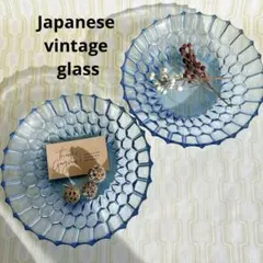 アンティークのプレスガラス製 明治〜昭和ガラスの小皿5枚セット　ウランガラス アンティークのプレスガラス製 明治〜昭和ガラスの小皿5枚セット