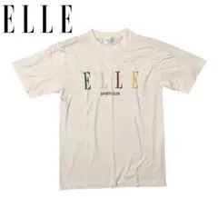ELLE ホワイト 刺繍 ロゴ 半袖Tシャツ