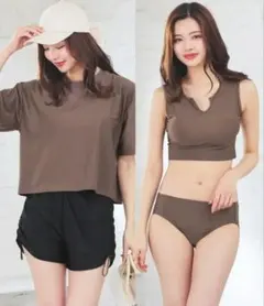 HONEY'S ハニーズ 水着 4点セット Mサイズ　ブラウン　セパレート