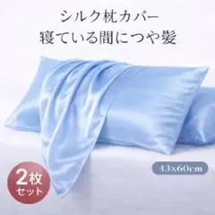 シルク枕カバー ライトブルー 2枚セット 43×60cm 摩擦軽減 つや髪 新品