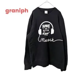 graniph グラニフヘッドホン プリント スウェット トレーナー ブラックM