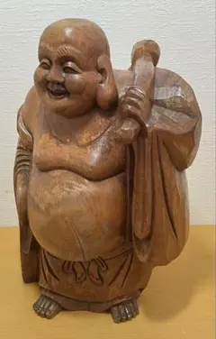木彫り 布袋様 置物 七福神 縁起物 骨董品 オブジェ【味わいある経年変化】