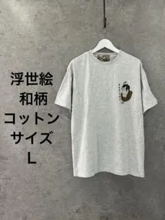 浮世繪風 武士印花 T恤 灰色 和風 古著系 男女皆宜