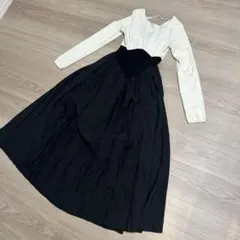 白黒ハイウエストニットロングワンピース