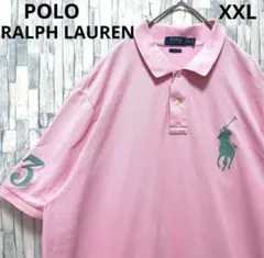 ポロ ラルフローレン 半袖 ポロシャツ ビッグポニー ピンク 刺繍XXL 鹿の子