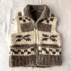 カウチンベスト ウール100% トナカイ柄 フルボタン ポケット有 100相当