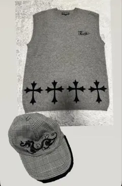 ダンスウィズドラゴン グレー ニットベスト チェックキャップ セット