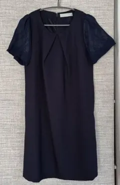ネイビー 膝丈ワンピース 半袖 レース