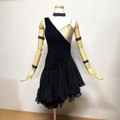 7311☆未使用 M ブラック ラインストーン ラテンドレス 社交ダンス