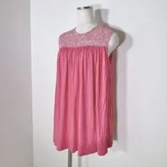 Lipetit Paris フランス製　ノースリーブワンピース　ギャザー　ピンク