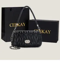 美品】　CEEKAY（シーケイ）　ブラックキルティングチェーンショルダー