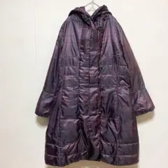 ロザスクラブ【M】ダウンコート フード 長袖 チェック 紫 羽毛 防寒 通勤通学のサムネイル