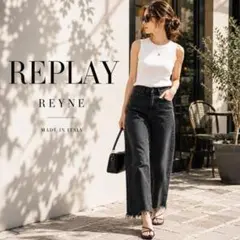 美品♪ REPLAY REYNE ハイウエスト ワイドレッグ ブラックデニムのサムネイル