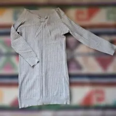 ルージュディアマン　リブ編みライトグレー長袖ニットワンピース