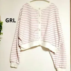 【GRL】前後2way ボーダー柄クロップド丈スウェットカーディガン