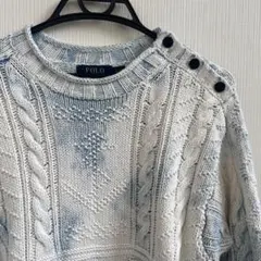 POLO RALPH LAUREN ケーブル編み ニット SP ホワイト ブルー