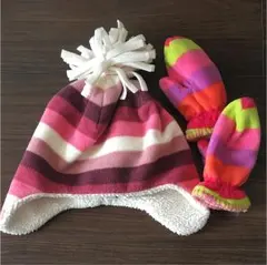 ガールズ ニット帽ミトンセット