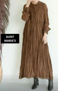 アントマリーズ　ワッシャーロングスリーブワンピース　ブラウン