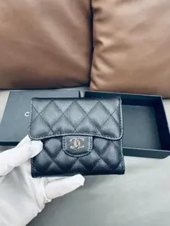 シャネル CHANEL 財布 マトラッセ キャビアスキン 三つ折り ホワイト