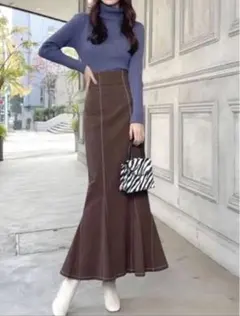 GRL グレイル マーメイドツイル配色ステッチスカート gc98 ブラウン S