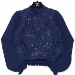 現行✨美品 オースチンリード レース刺繍ニット 長袖 フリル ネイビー 38