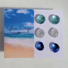 琉球ガラス ドロップス サージカルステンレス ピアス ブルー クリア 泡 海空