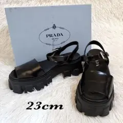 PRADA プラダ　モノリス　ブラッシュドレザー　23cm サンダル　厚底　黒のサムネイル