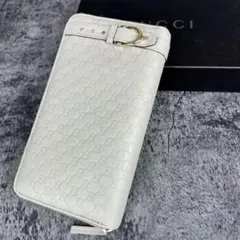 GUCCI 長財布 マイクロGG ニース シマレザー ラウンドファスナー