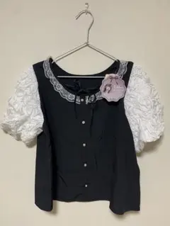 新品　しまむら　LL 黒　Lily Merry　Liiiちゃん　袖切替ブラウス