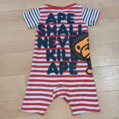 【587】A BATHING APE 70cm 赤　ボーダー　ロンパースのサムネイル