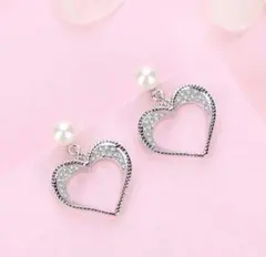 AB117m【豪華セット】ハート パール ピアス シルバー925 ジルコニア