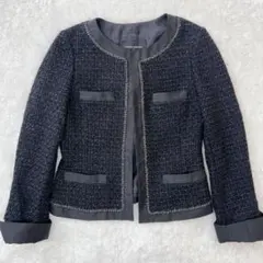 【美品】ユナイテッドアローズ　ネイビーツイード　ノーカラージャケット　36