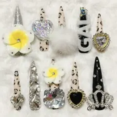 キッズネイル　スーパーロング　KOGYARU コギャルネイル　ヒョウ柄　シルバー