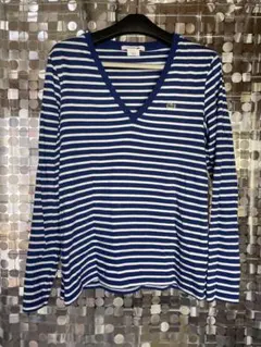Lacoste ストライプ Vネック 長袖Tシャツ