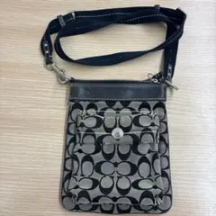 COACH シグネチャー キャンバス レザー ショルダー バッグ ブラック