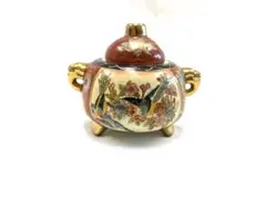 陶器製 香炉 花鳥図 三つ足 金彩
