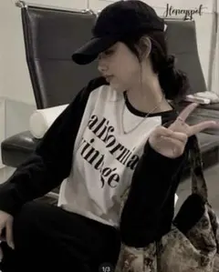 shein ロゴプリント ラグラン長袖カットソー