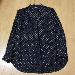 UNIQLO　水玉シャツ　長袖ブラウス　レディースM ドット　黒　訳有　ユニクロ