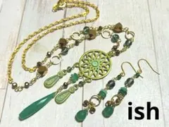 【A219】ishグリーンアゲート・ミントグリーンスピネルネックレス＆ピアス