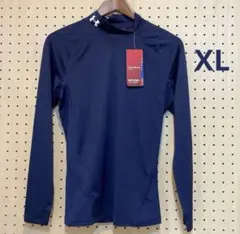 メンズヒートギアコンプレッション長袖モックシャツ XLネイビー（1369606）