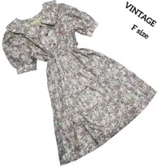 【VINTAGE 】花柄 ワンピース ロング パフ　半袖 レトロ ヴィンテージ