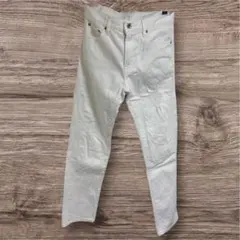 ユニクロ JEANS ホワイト ダメージ加工 スリムストレート デニム ジーンズ