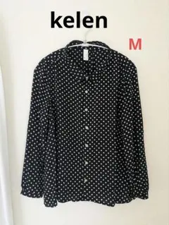 KELEN ケレン　黒白ドット柄長袖 ブラウス シャツ