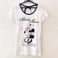 DisneyディズニーミニーTシャツM半袖ハート柄 白新品レディースカットソー