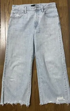 UNIQLO ワイドトラウザージーンズ ダメージ加工 ライトブルー 26インチ
