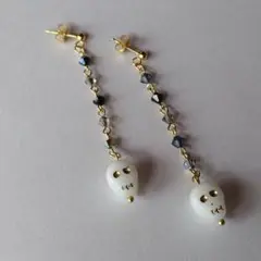 ★ハロウィン★チェコガラスのスカル★スワロフスキー★ピアス★